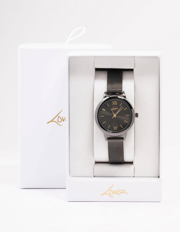 Black Thin Simple Mesh Watch