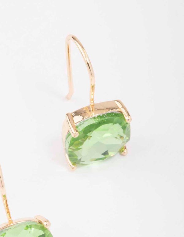 Gold Large Diamante Gem Drop Earrings