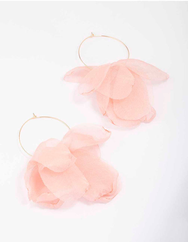 Gold Petal Leaves Fabric Hoop Earrings