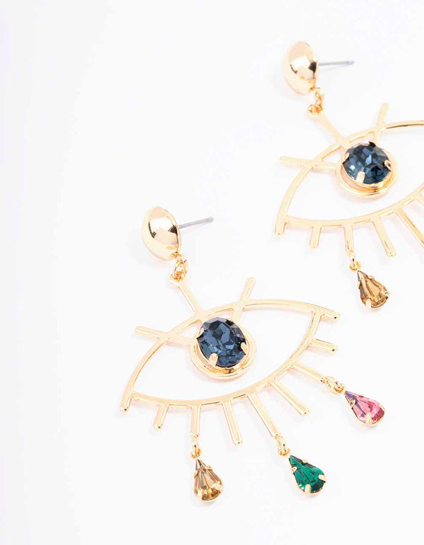 Gold Evil Eye Diamante Drop Earrings