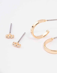Gold Cubic Zirconia Huggie & Stud Earring 3-Pack - link has visual effect only
