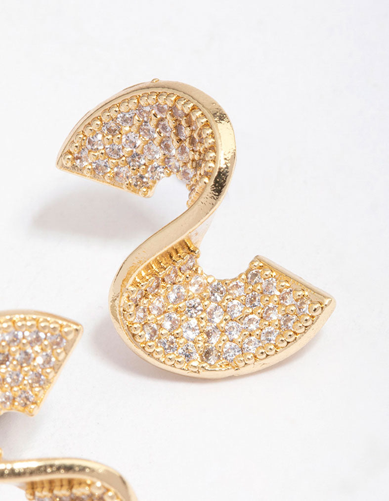 Gold Plated Cubic Zirconia Twisted Stud Earrings
