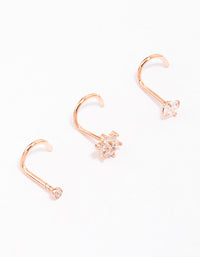 Rose Gold Plated Surgical Steel Flower Nose Piercing 3-Pack - link has visual effect only
