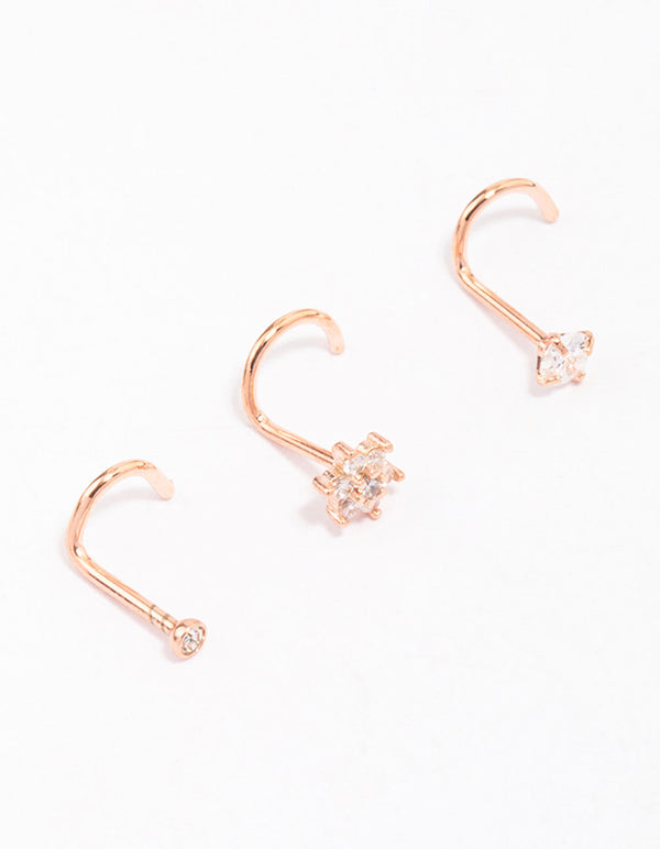 Rose Gold Plated Surgical Steel Flower Nose Piercing 3-Pack