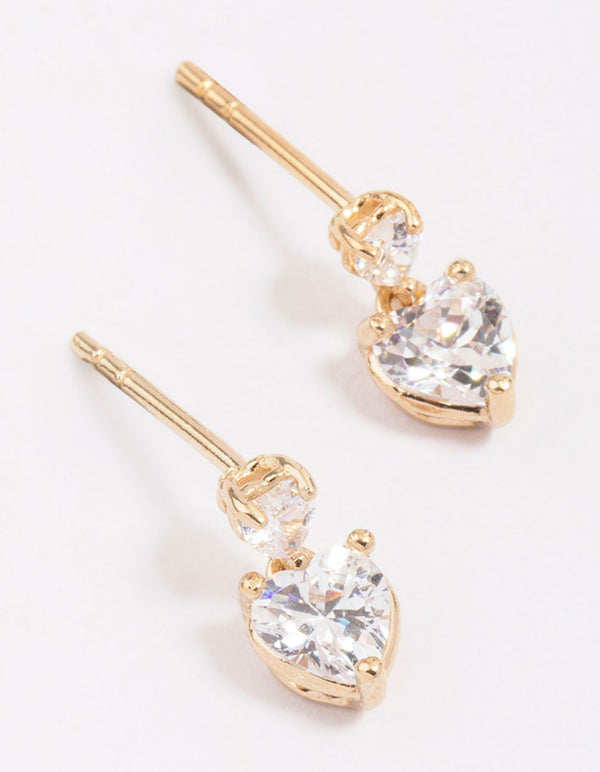 Gold Plated Sterling Silver Heart Cubic Zirconia Stud Earrings