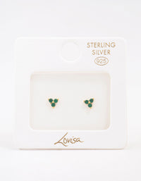 Gold Plated Sterling Silver Emerald Cubic Zirconia Trio Stud Earrings - link has visual effect only