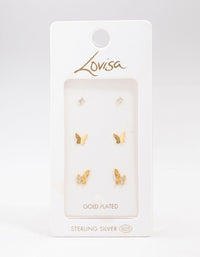 Gold Plated Sterling Silver Butterfly Stud Earring 3-Pack - link has visual effect only
