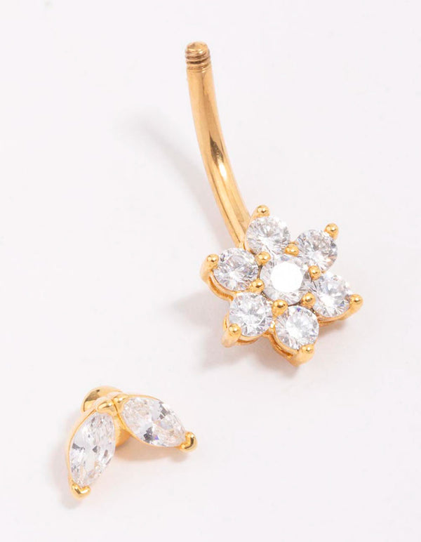 Gold Plated Surgical Steel Flower Leaf Belly Piercing