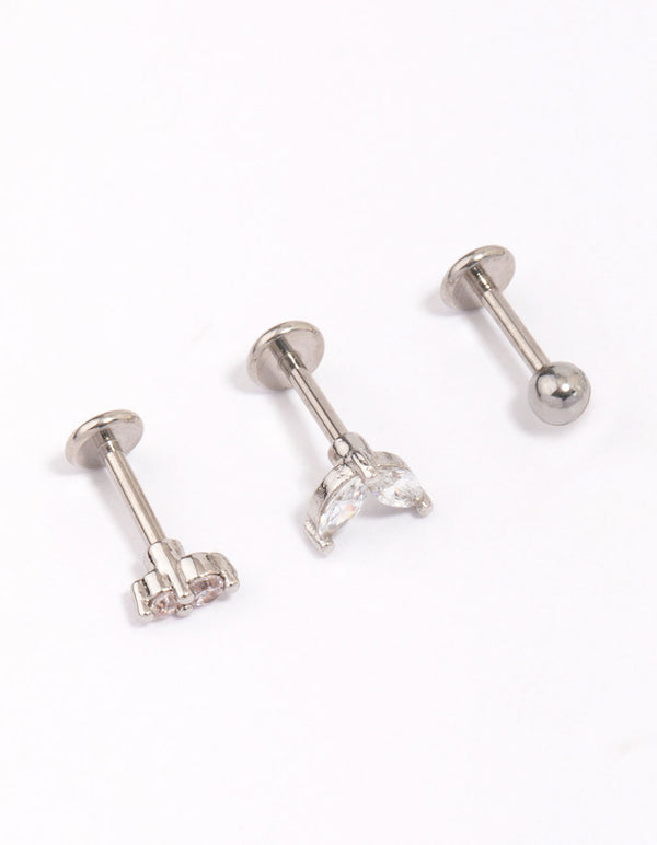 Surgical Steel Cubic Zirconia Double Marquise Flat Back 3-Pack