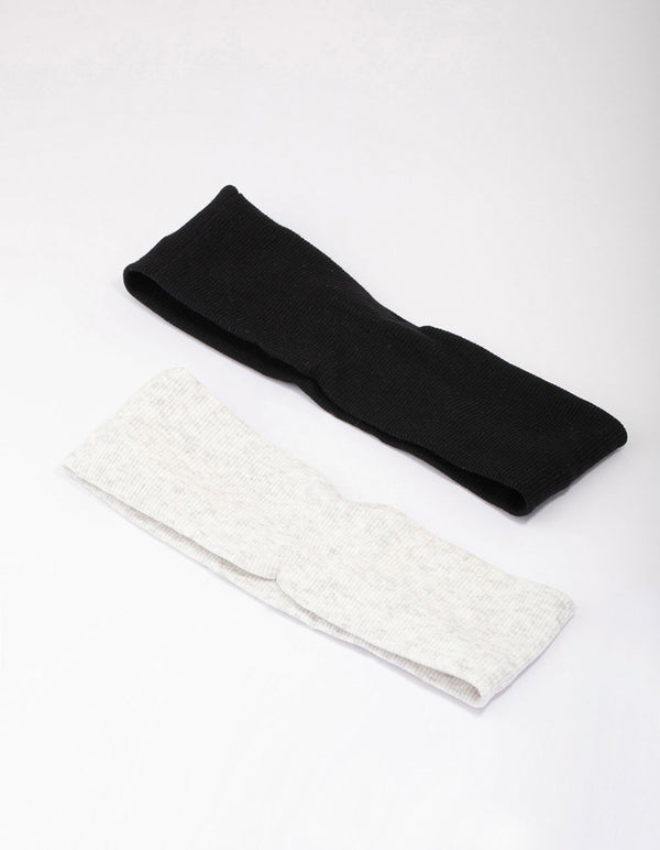 Black & Grey Ribbed Fabric Headband Pack