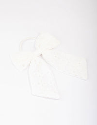 White Embroidered Bow Hair Scrunchie - link has visual effect only