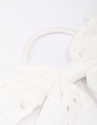 White Embroidered Bow Hair Scrunchie - link has visual effect only