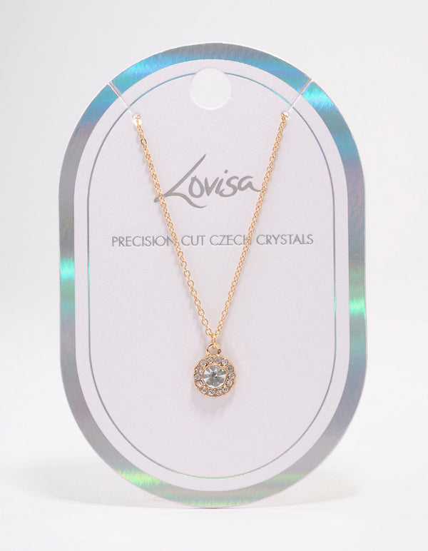 Gold Halo Crystal Pendant Necklace