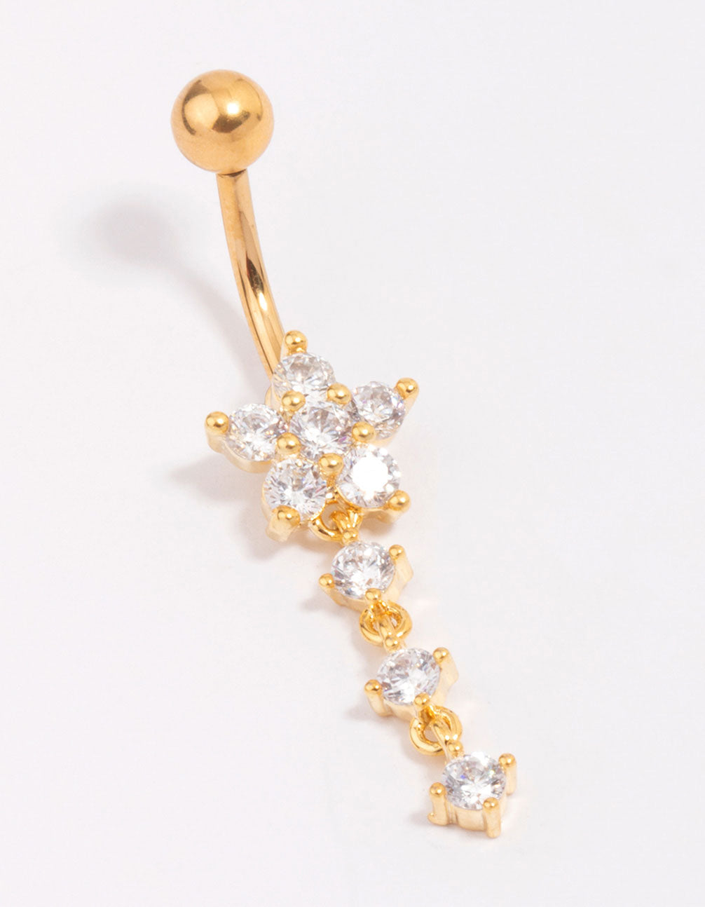 Gold Plated Titanium Cubic Zirconia Flower Belly Bar