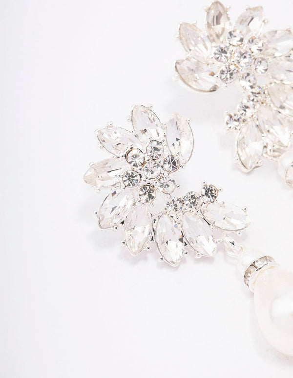 Clip-On Rhinestone Drop Earrings - 3.5 Inch Screw Back, Silver Plated, No Piercing Needed