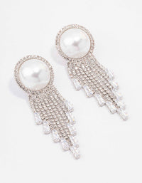 Rhodium Oversized Pearl Cupchain Diamante Earrings - link has visual effect only