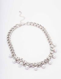 Silver Chunky Diamante & Pearl Choker - link has visual effect only