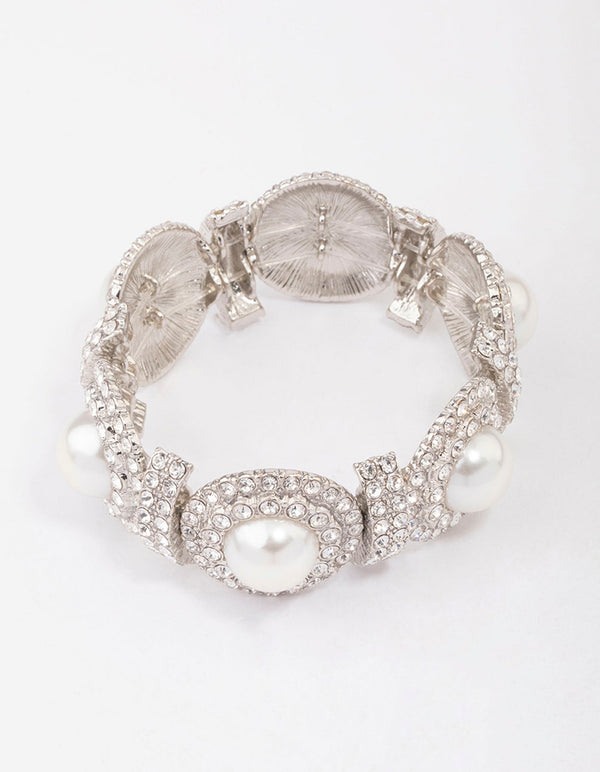 Silver Pearl & Diamante Stretch Bracelet
