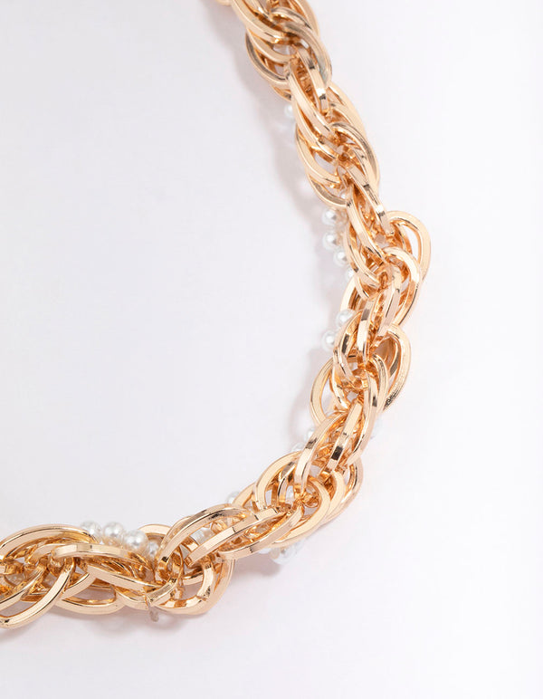 Gold Chunky Wavy Pearl Chain Necklace