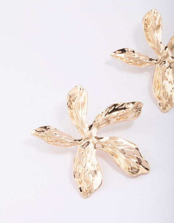 Gold Large Flower Stud Earrings