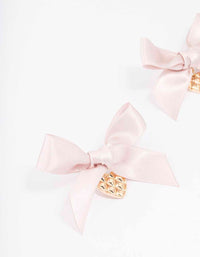 Pink & Gold Textured Bow Heart Earrings - link has visual effect only