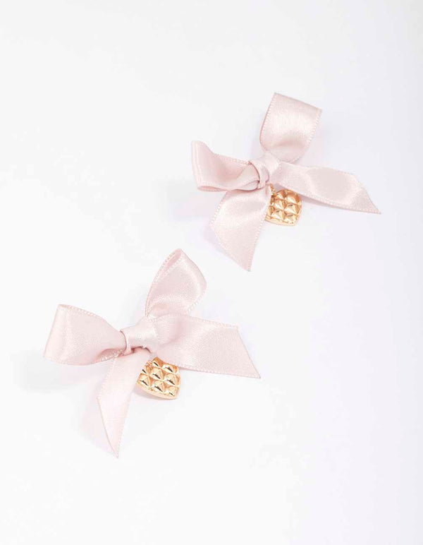Pink & Gold Textured Bow Heart Earrings