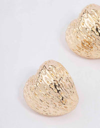Gold Puffy Textured Heart Stud Earrings - link has visual effect only