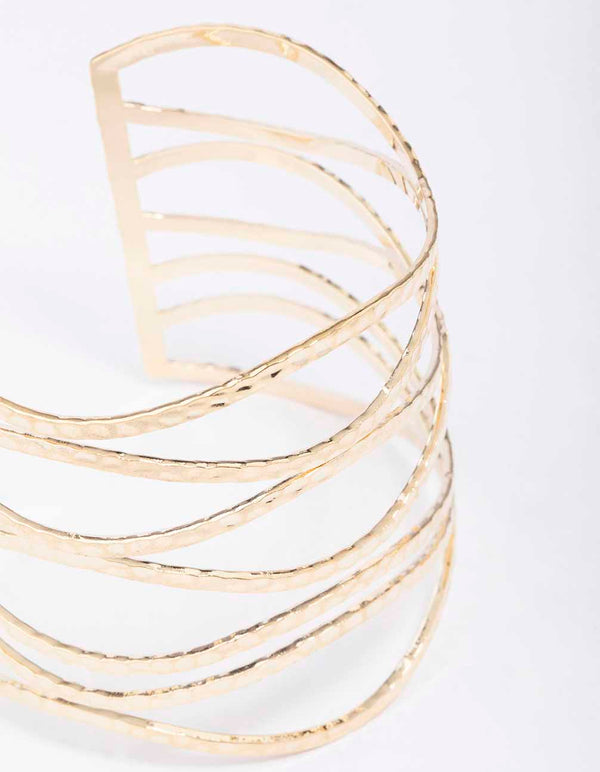 Gold Large Wavy Hammered Wrist Cuff