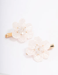 Gold Iridescent Detailed Flower Hair Clip Pack - link has visual effect only