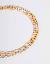 Gold Plated Brass Double Chain & Crystal Bracelet - link has visual effect only