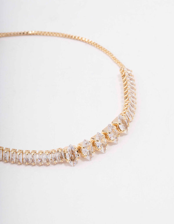Gold Plated Brass Marquise Baguette Bracelet