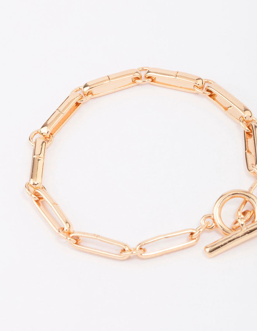 Gold Plated Brass Chunky Rectangular Link FOB Bracelet