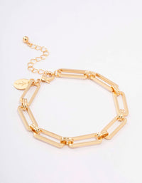 Gold Plated Brass Rectangular Link Bracelet - link has visual effect only