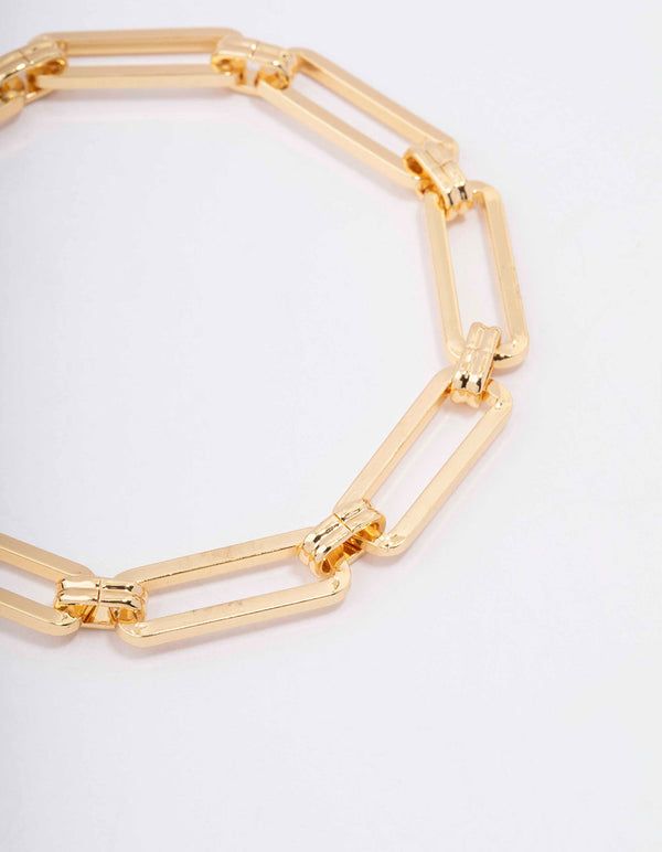 Gold Plated Brass Rectangular Link Bracelet