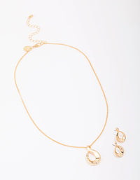 Gold Twisted Ova Necklace & Earring Jewellery Set - link has visual effect only