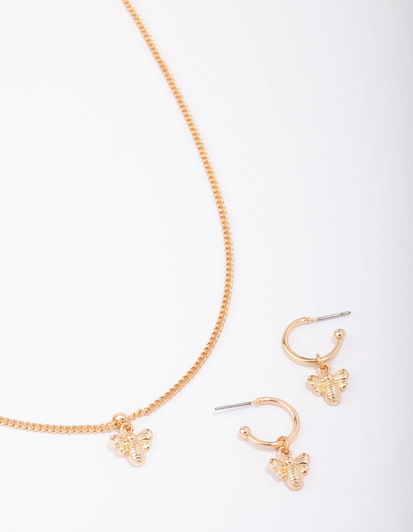 Gold Mini Bee Necklace & Earring Jewellery Set