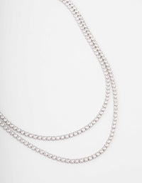 Silver Cubic Zirconia Round Cup Chain Layered Necklace - link has visual effect only