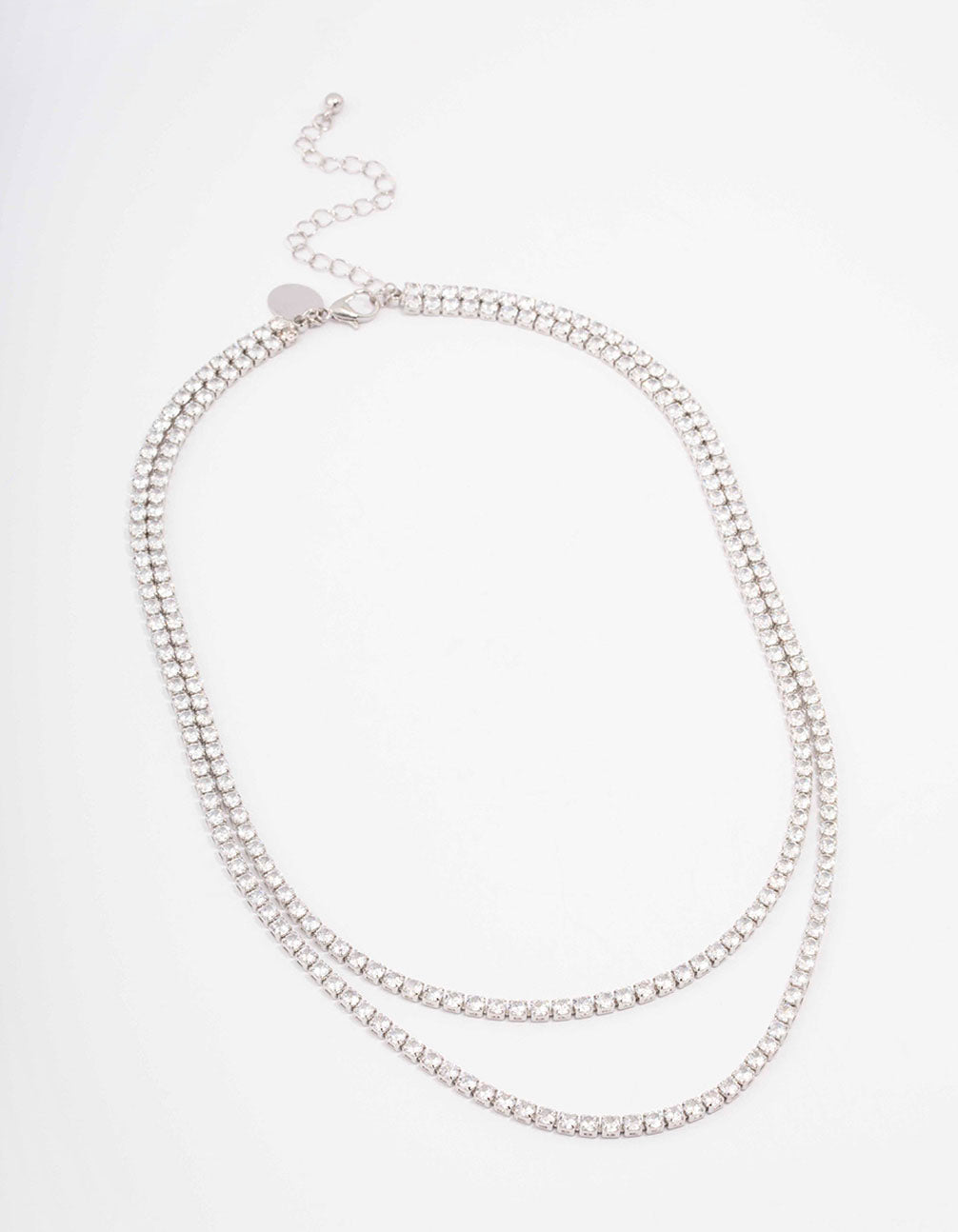 Silver Cubic Zirconia Round Cup Chain Layered Necklace