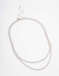 Silver Cubic Zirconia Round Cup Chain Layered Necklace - link has visual effect only