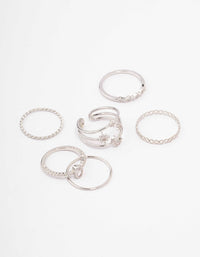 Silver Cubic Zirconia Moon & Stars Rings 5-Pack - link has visual effect only