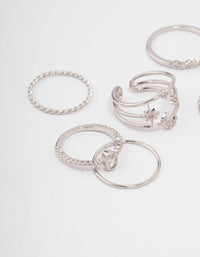 Silver Cubic Zirconia Moon & Stars Rings 5-Pack - link has visual effect only