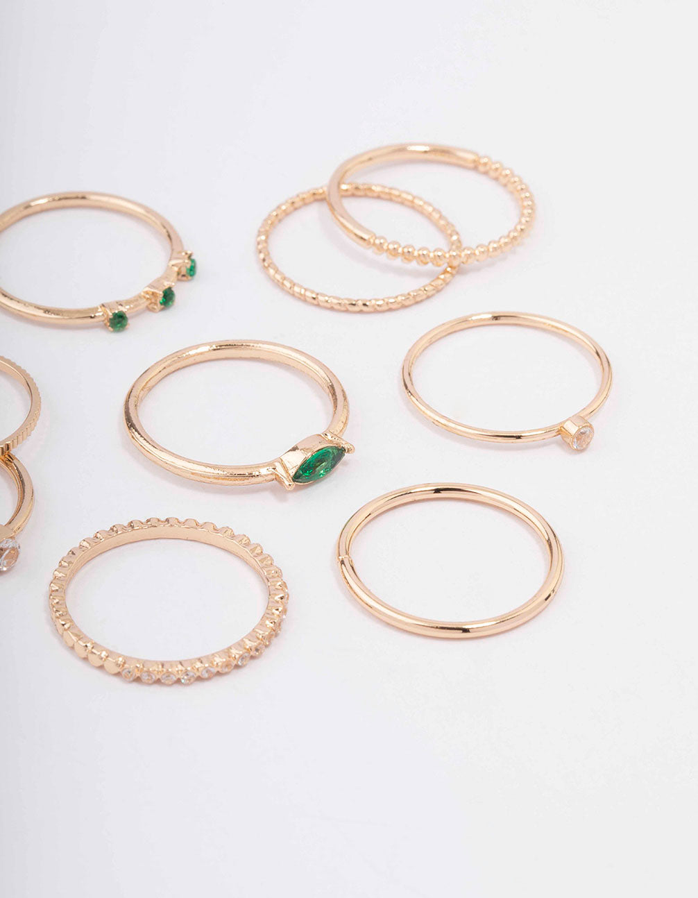 Gold Cubic Zirconia Emerald Marquise Ring 9-Pack