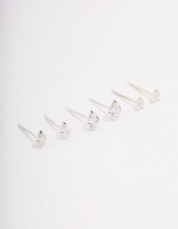 Sterling Silver Cubic Zirconia Stud Earring 3-Pack