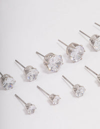 Silver Classic Round Cubic Zirconia Earring 6-Pack - link has visual effect only
