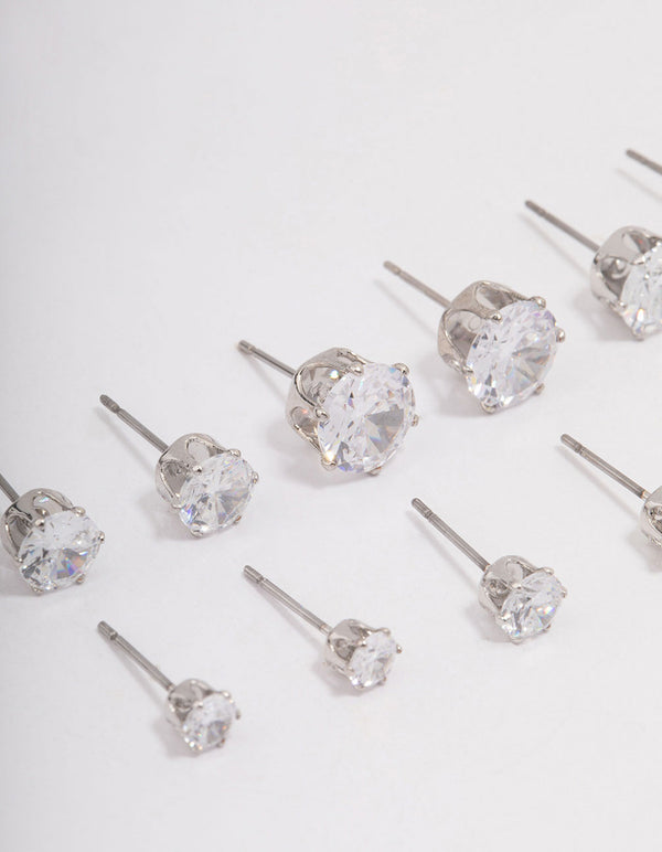 Silver Classic Round Cubic Zirconia Earring 6-Pack