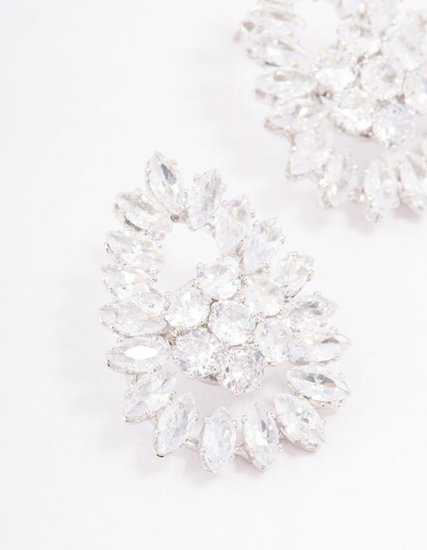 Silver Cubic Zirconia Statement Oval Stud Earrings