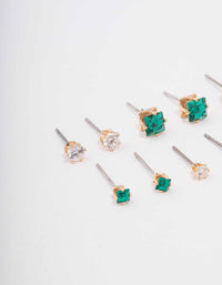 Gold Mixed Emerald Cubic Zirconia Stud Earring 6-Pack - link has visual effect only