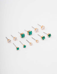 Gold Mixed Emerald Cubic Zirconia Stud Earring 6-Pack - link has visual effect only