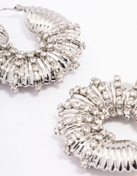 Rhodium Diamante Wrapped Chubby Hoop Earrings - link has visual effect only