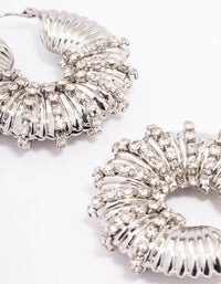 Silver Diamante Wrapped Chubby Hoop Earrings - link has visual effect only